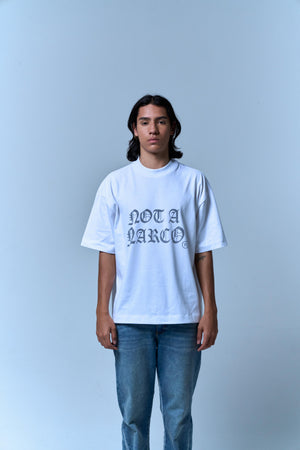 SINNERS NOT A NARCO WHITE T-SHIRT Sinners
