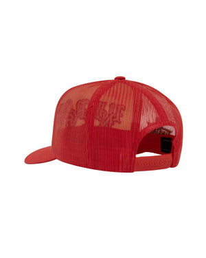 Red mesh cap on a light gray background