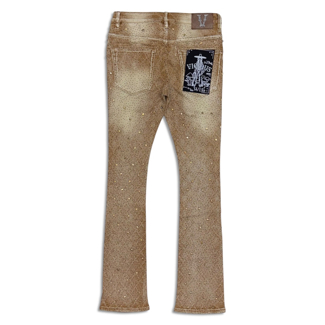 Vicious Denim Men's Stacked Embellished Jeans - brown Vicious Denim