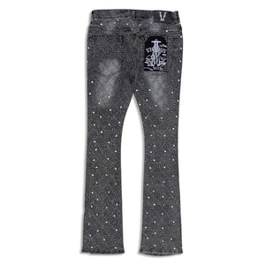 Vicious Denim Men's Stacked Embellished Jeans - Grey Vicious Denim