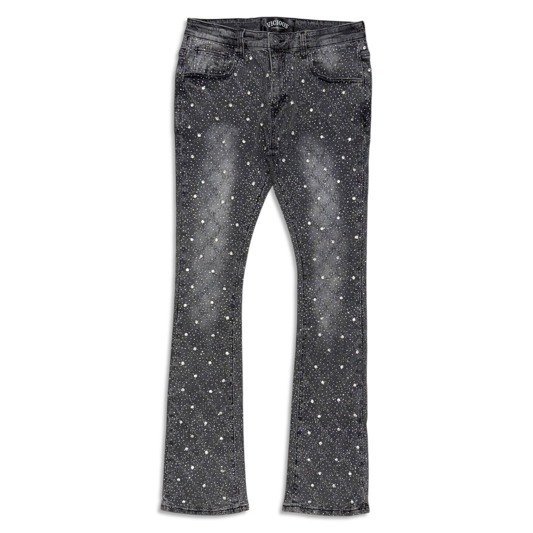 Vicious Denim Men's Stacked Embellished Jeans - Grey Vicious Denim