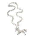 A silver-toned chain necklace with a detailed horse pendant, displayed on a clean white background with a price label of $388 below.