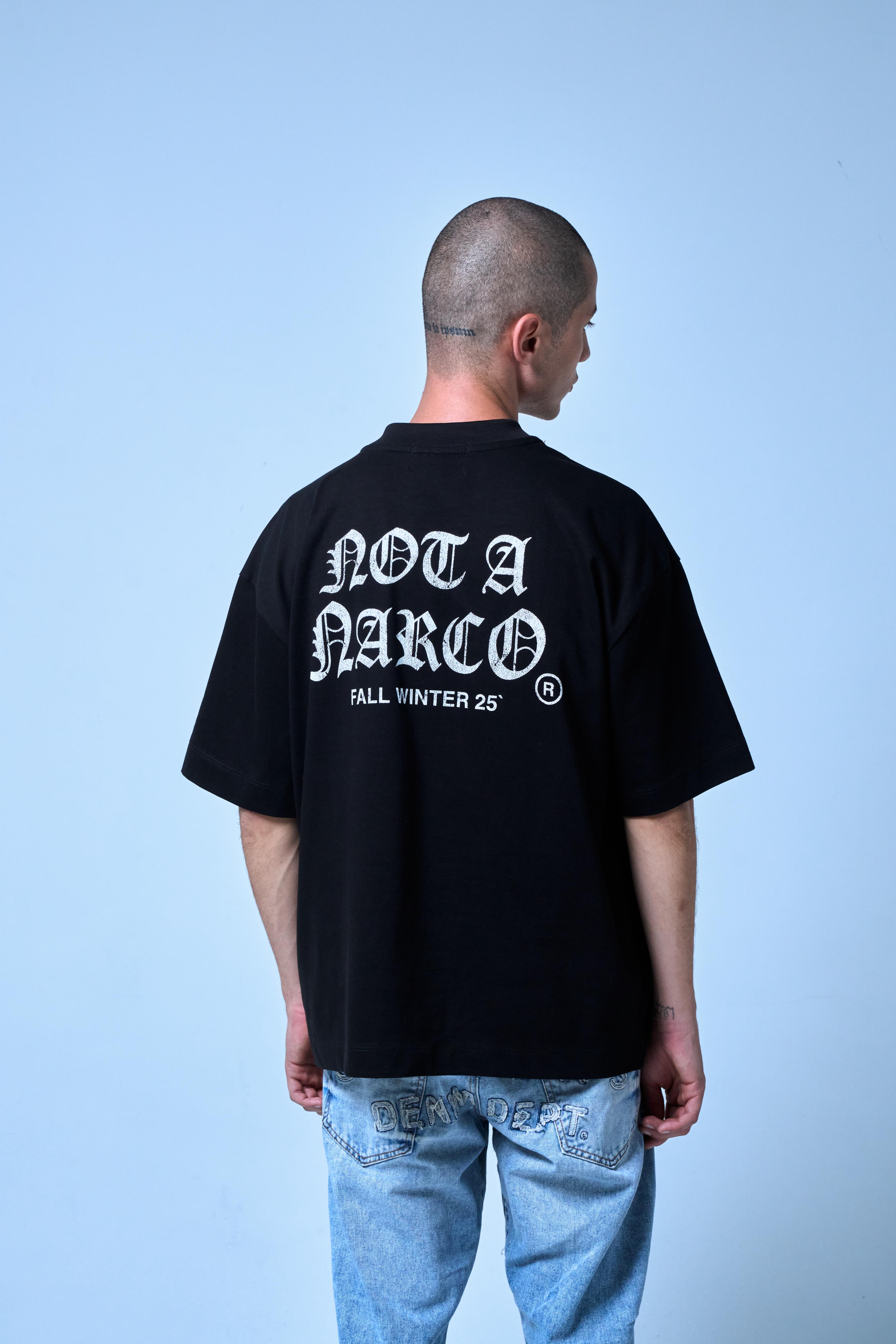 SINNERS NOT A NARCO FW25 BLACK T-SHIRT Sinners