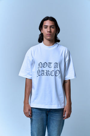 SINNERS NOT A NARCO WHITE T-SHIRT Sinners