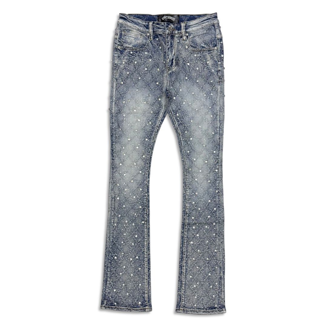 Vicious Denim Men's Stacked Embellished Jeans - Blue Vicious Denim