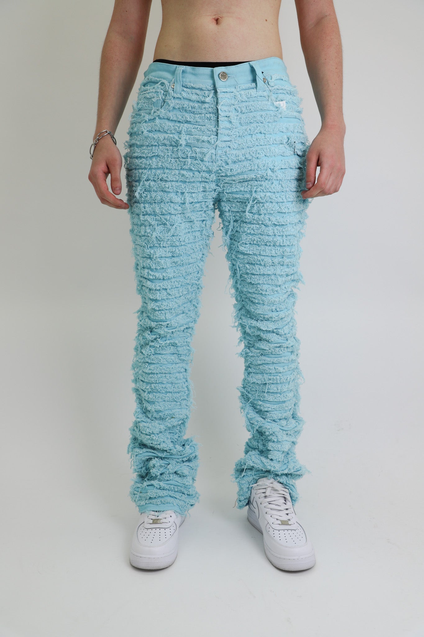 AJS693 EXTREME FRAYED STACKED JEANS BLUE