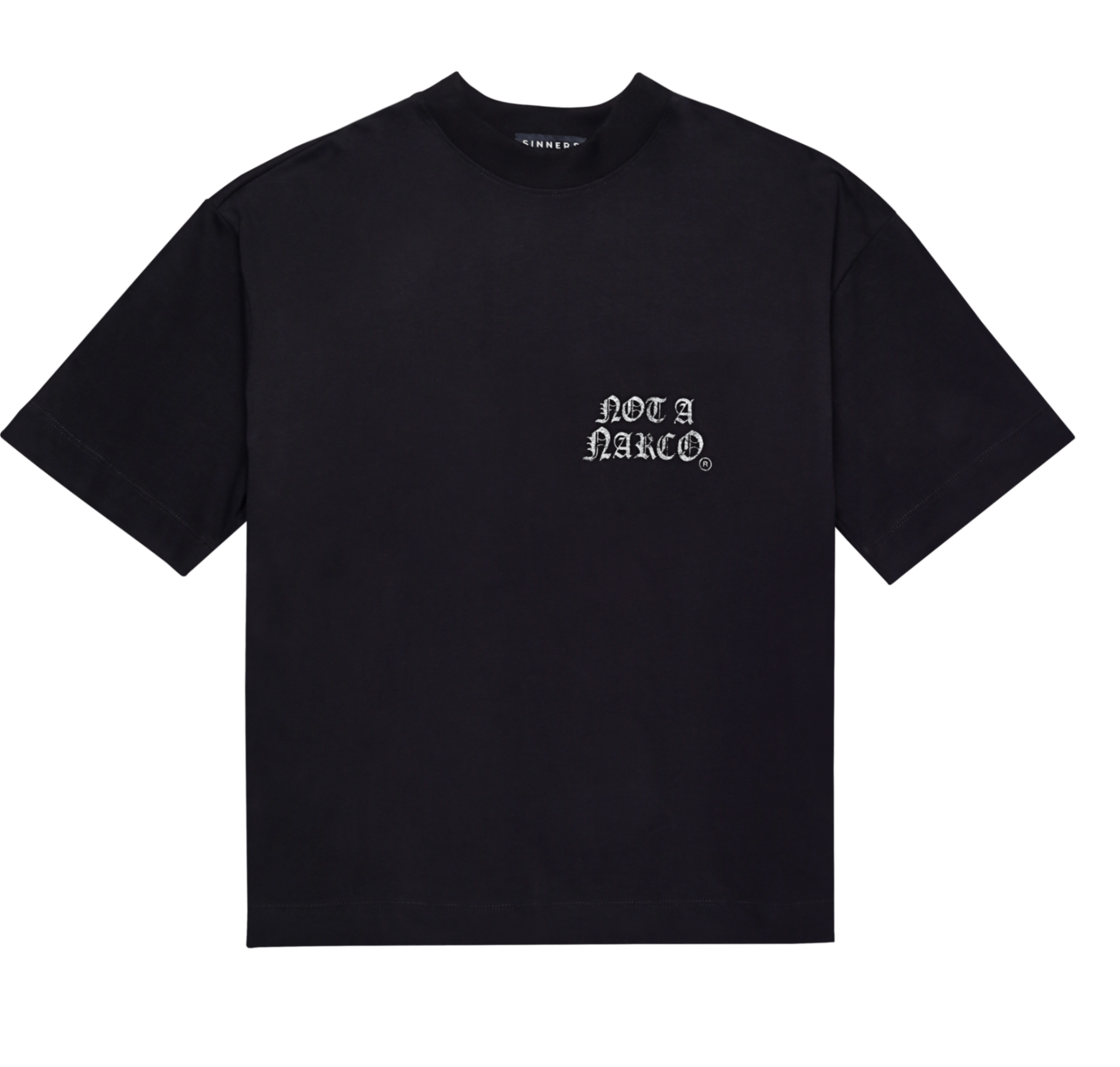 SINNERS NOT A NARCO FW25 BLACK T-SHIRT Sinners