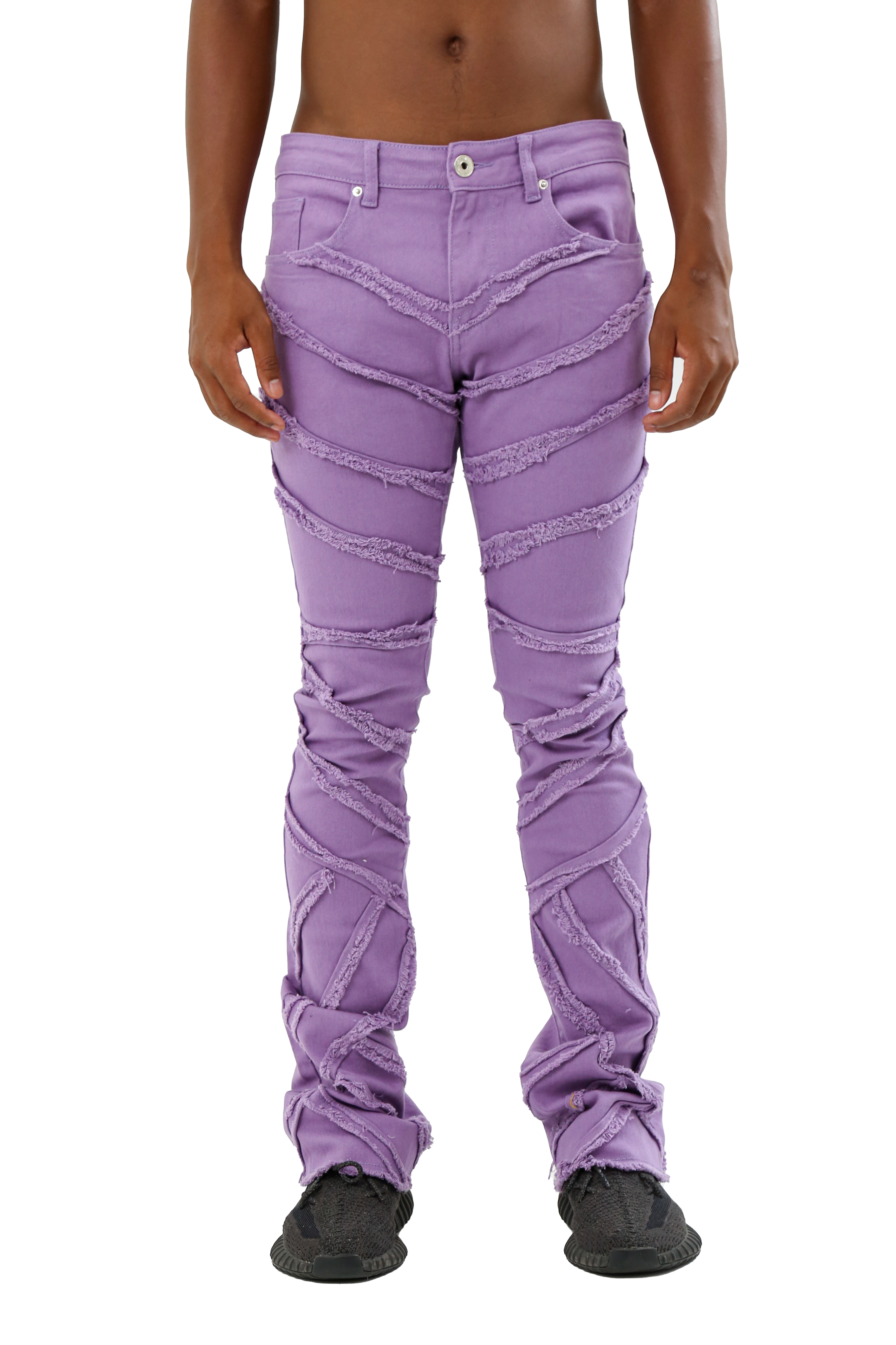 AJS410 SHREDDED STACKED JEANS PURPLE