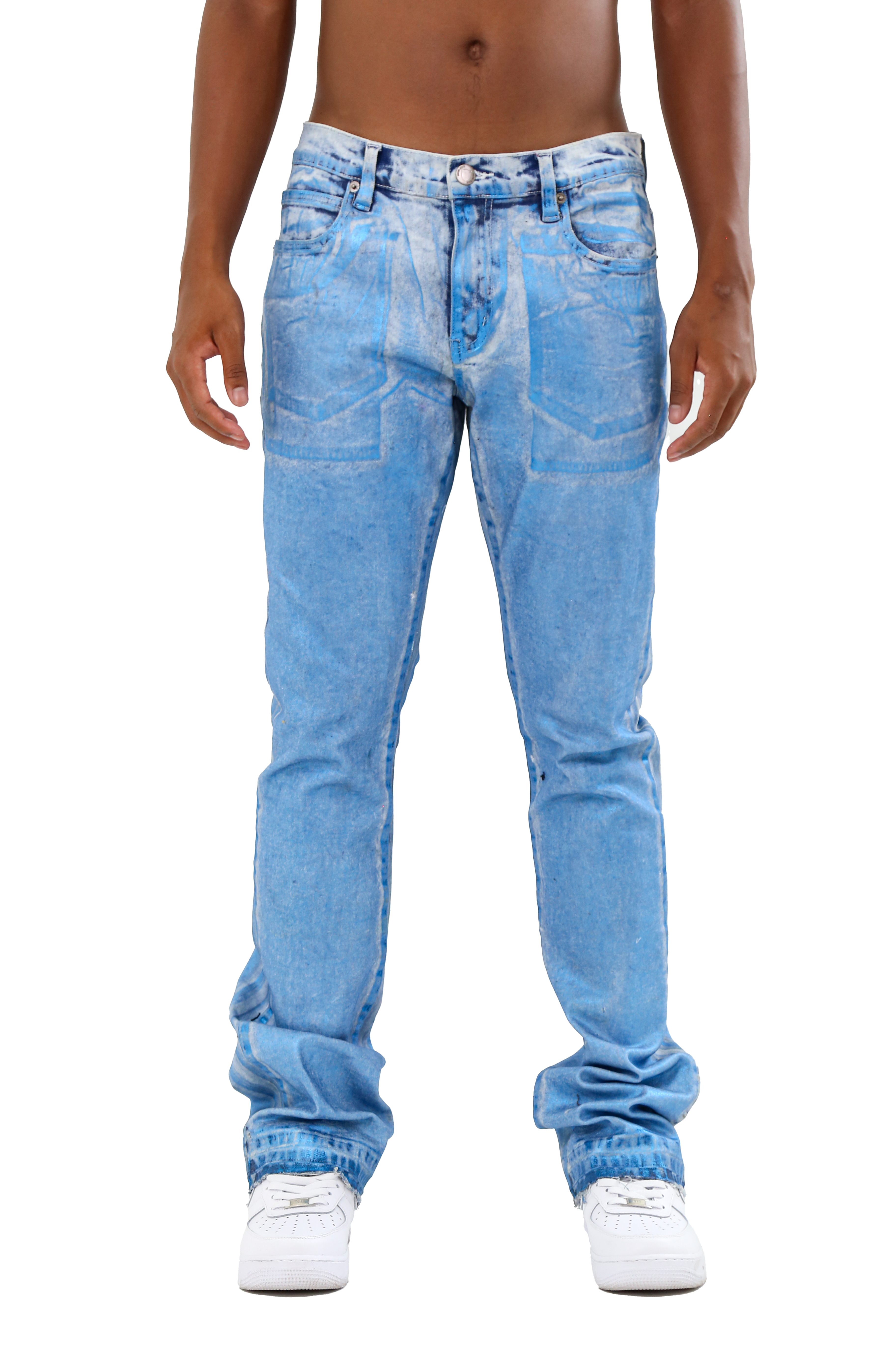 ASJ08 FOIL WASH STACKED JEANS BLUE