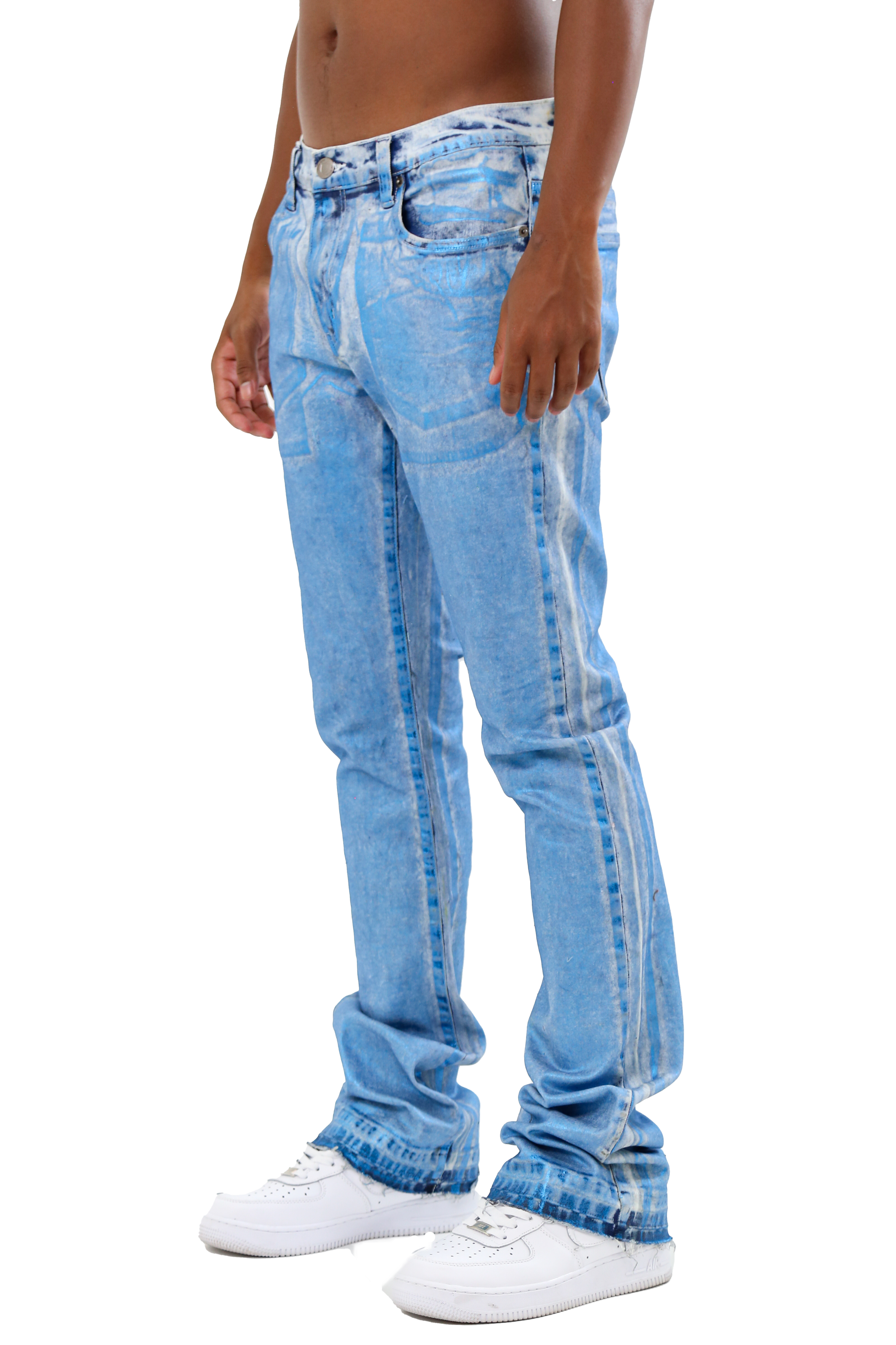 ASJ08 FOIL WASH STACKED JEANS BLUE