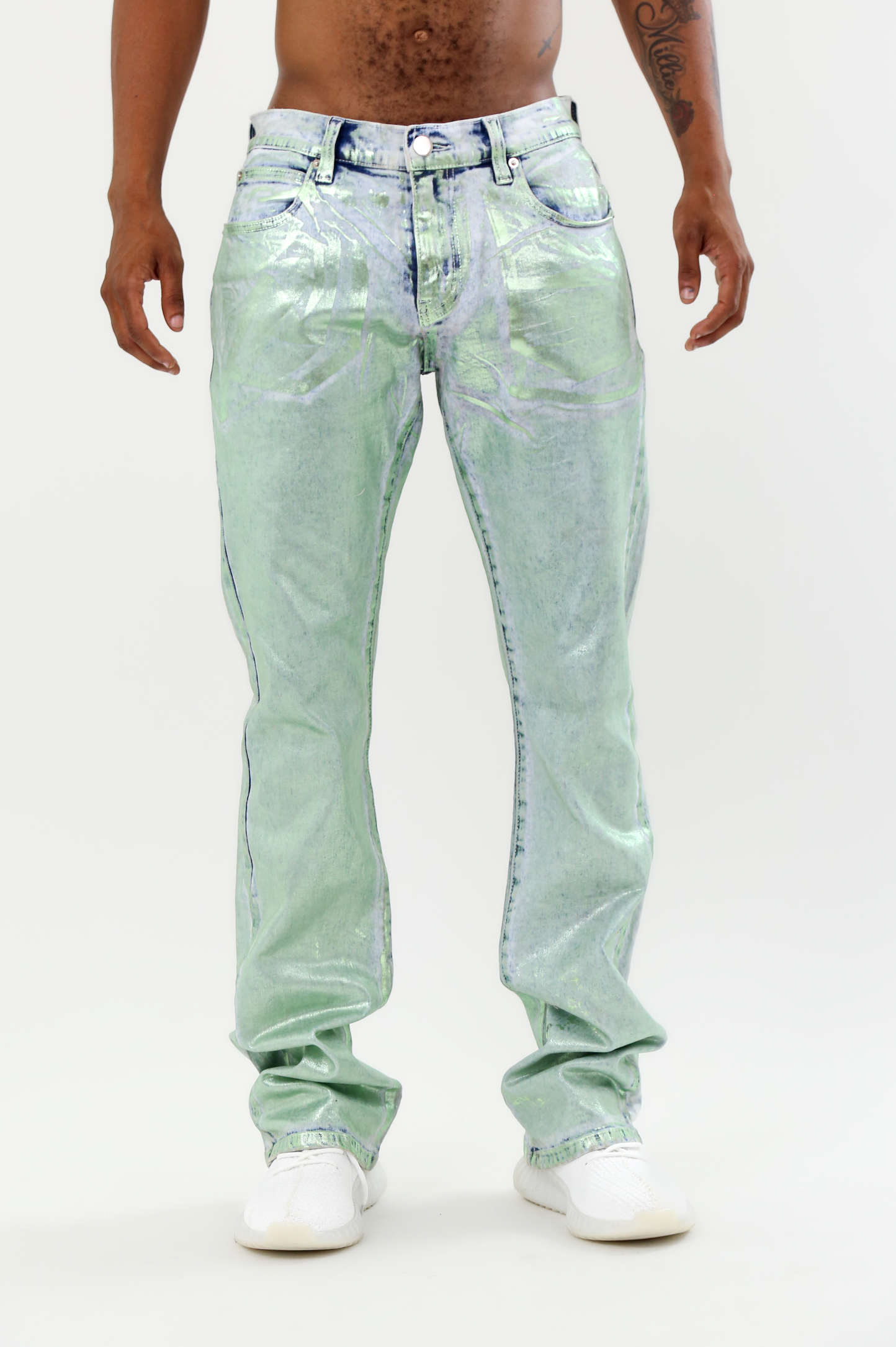 ASJ08 FOIL WASH STACKED JEANS GREEN