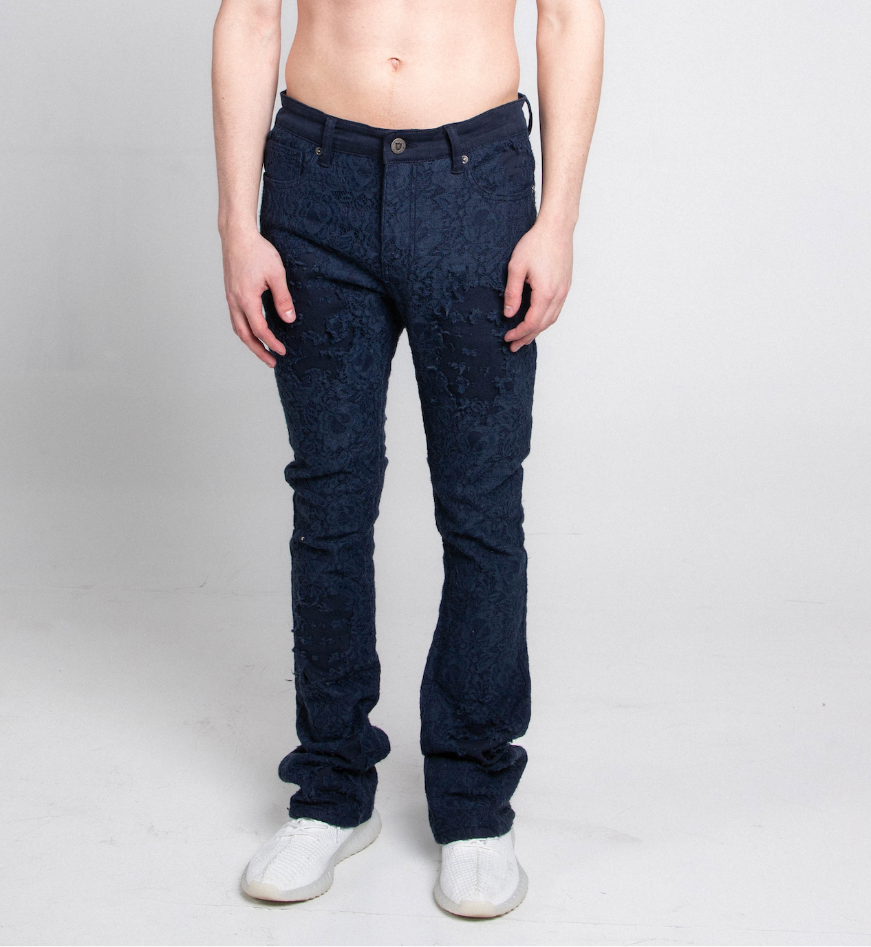 AJS692 LACE LAYERS STACKED JEANS BLACK