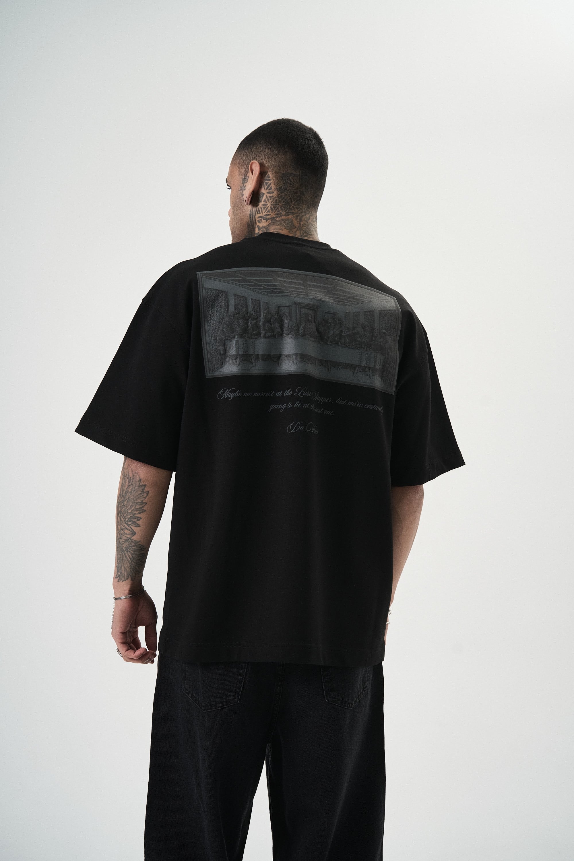Men's Da Vinci Print Oversize T-Shirt Black