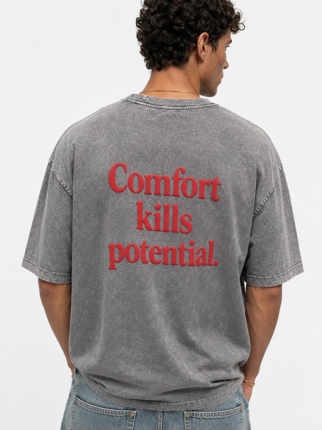 Men's Puffy Print Washed Oversize T-Shirt Grey