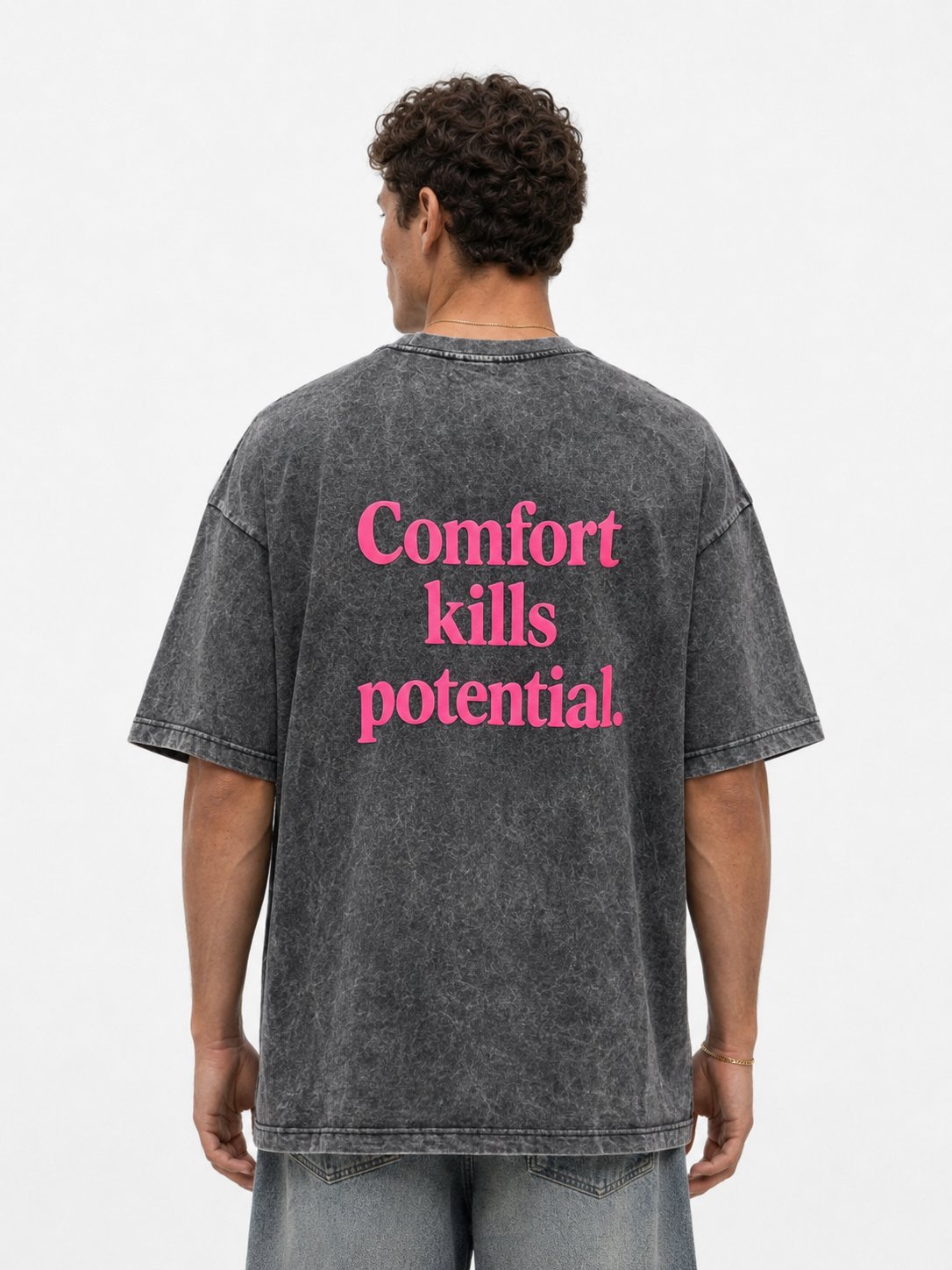 Men's Puff Print Washed Oversize T-Shirt Black